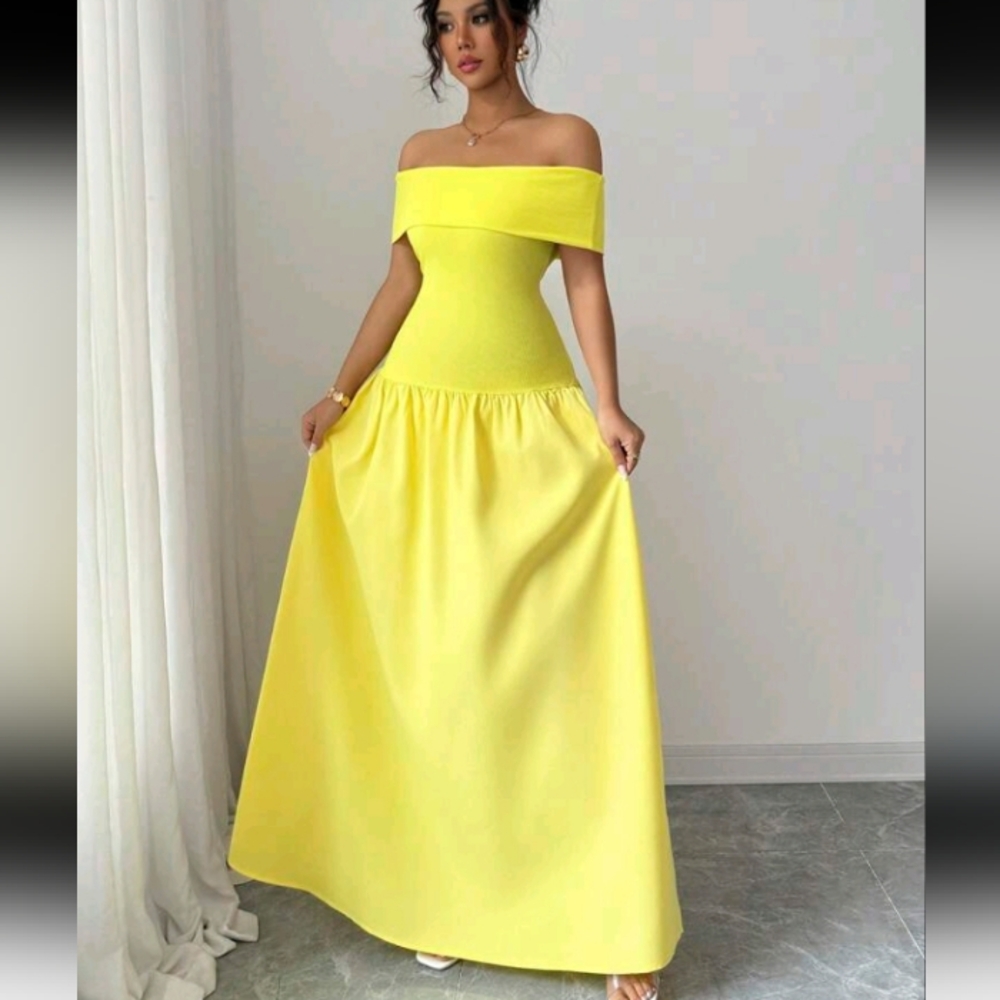 Women Off-Shoulder Plain Long Dress, Elegant - Picture 3 of 4